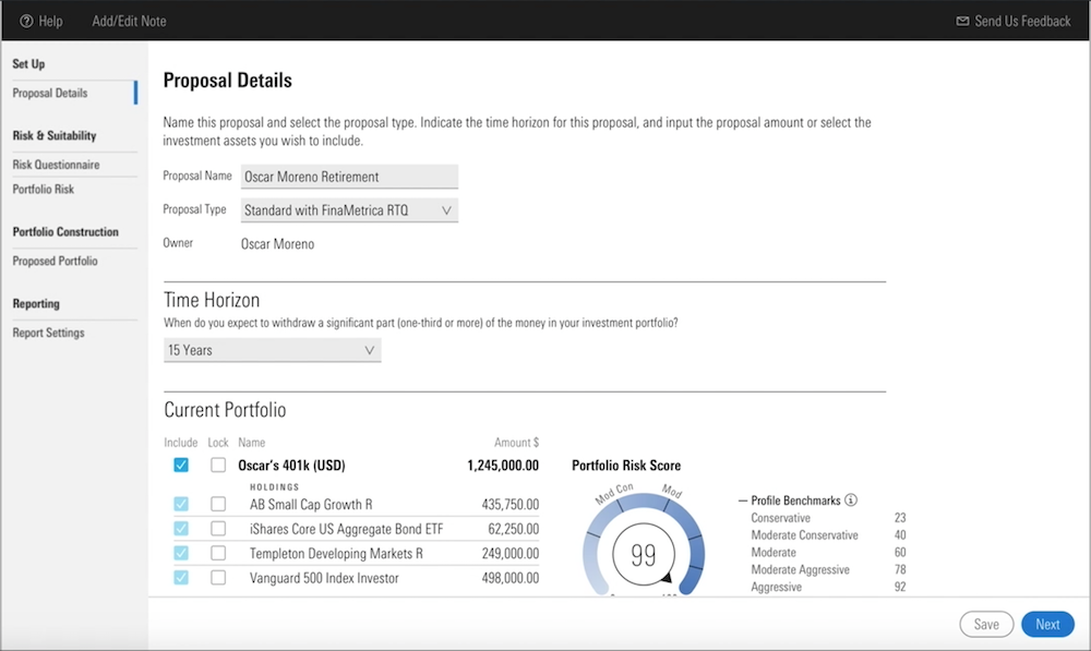 Tool building portfolios by investment risk.