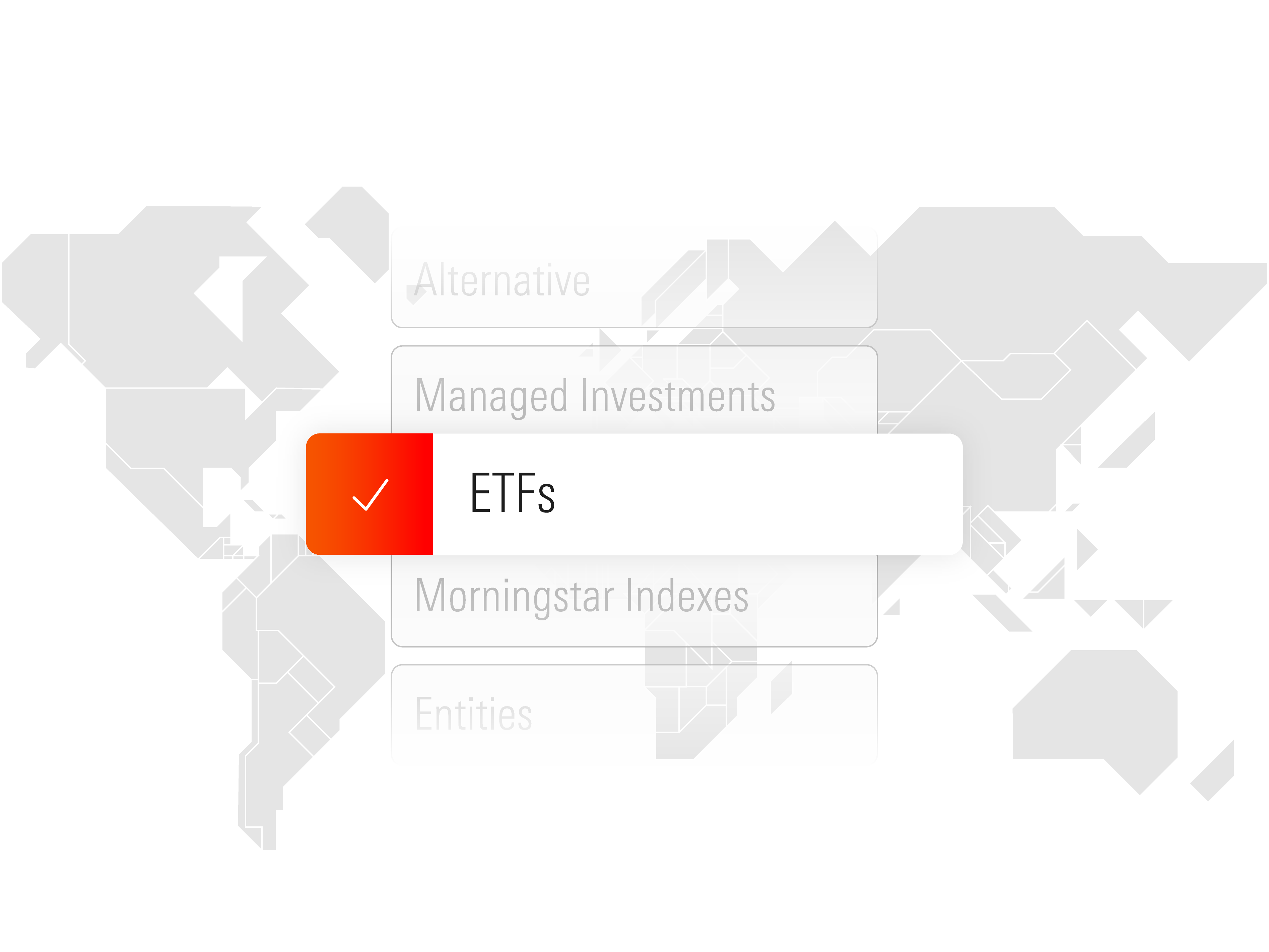 Illustration of Morningstar's broad data coverage, including managed investments, ETFs, and entities.