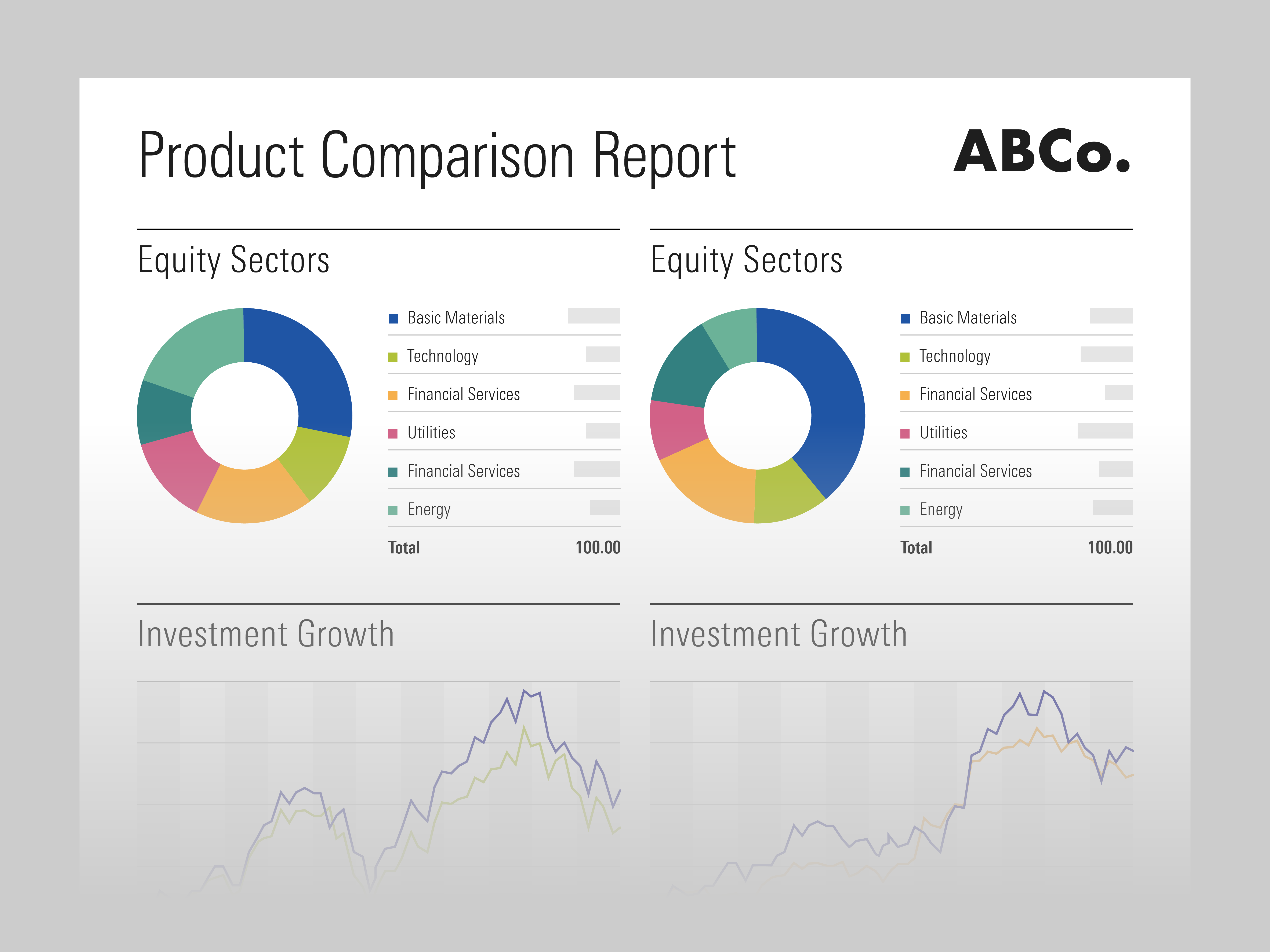 An illustration showing a product comparison report generated with Presentation Studio in Morningstar Direct.